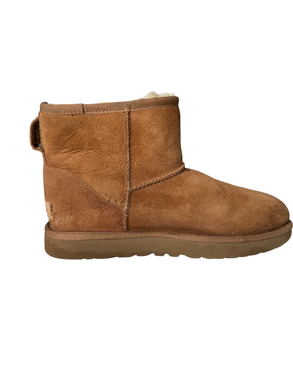 UGG Classic Mini Boots Size 9 US Chestnut Brown Tan Suede Wool Shearling Lining - Picture 4 of 16